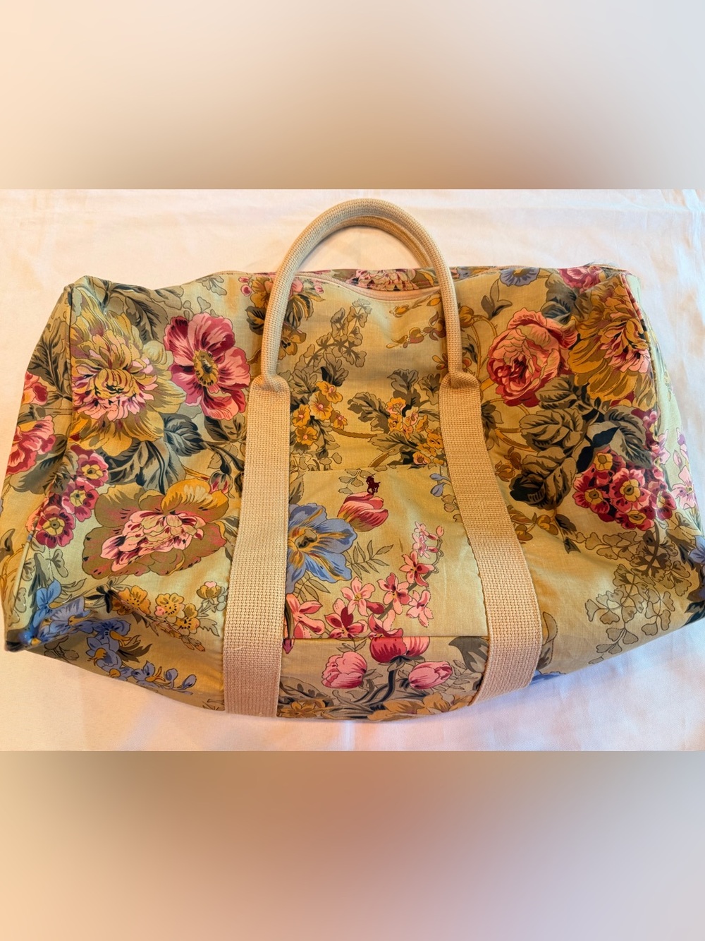 Vintage Polo Ralph Lauren Floral Canvas Duffle Weekender Tote with Rose Pattern
